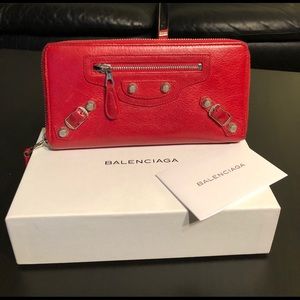 Balenciaga Silver Giant 12 Coquelicot red wallet